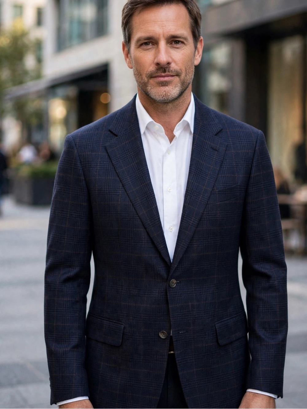 Hugo Boss || Navy Blue Check Blazer Sport Coat Wool 42L